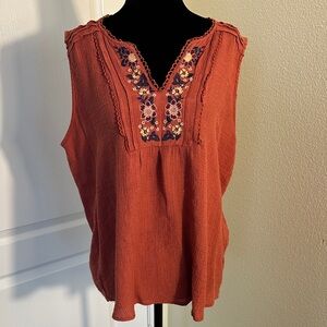Perch by Blu Pepper Terracotta Embroidered sleeveless Blouse. 2XL